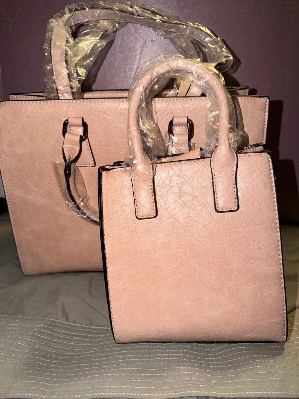 NWT 2-Piece Blush Pink Floral Embossed Structured Satchel & Mini Tote Bag Set